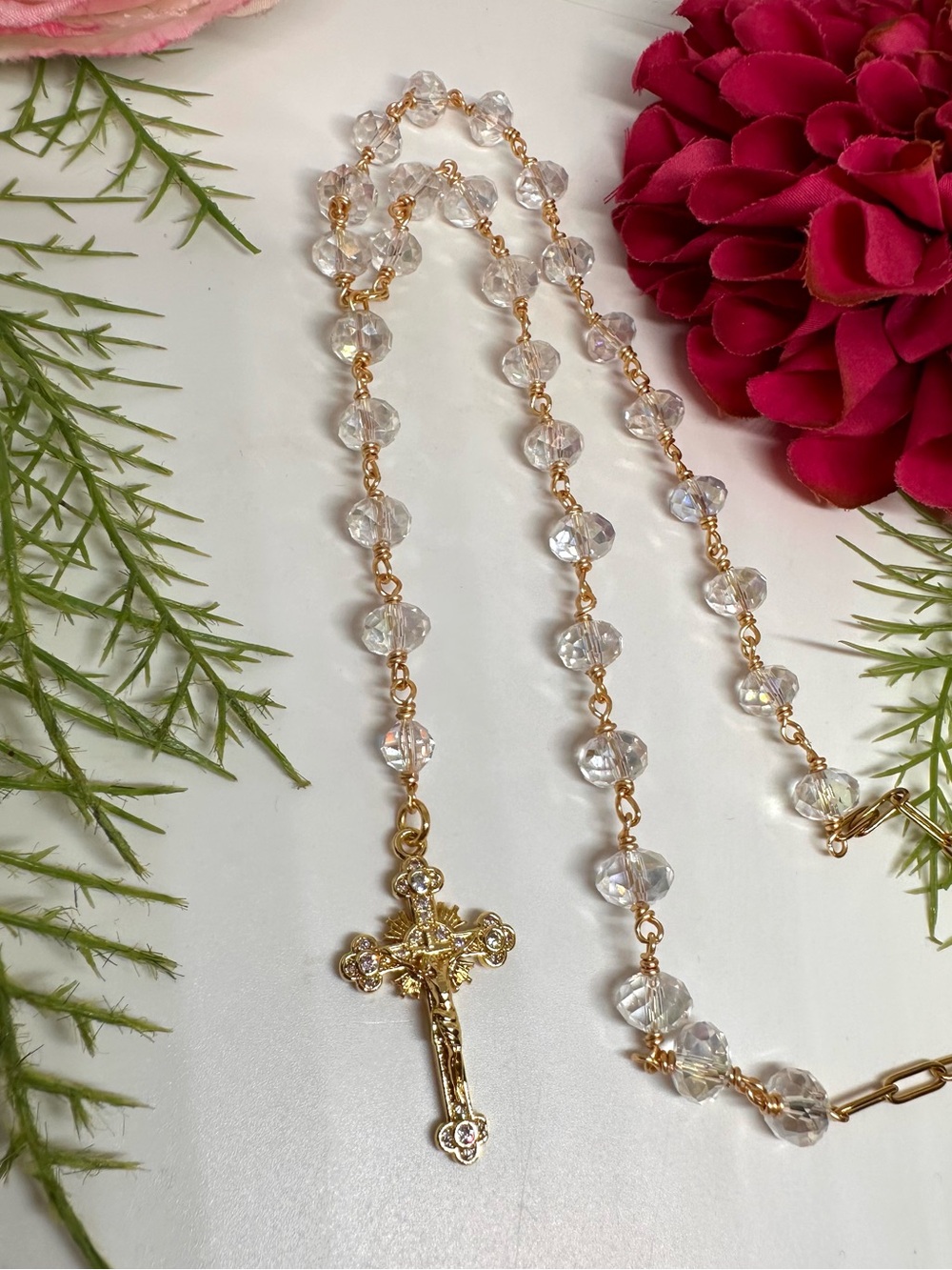 NEW ⚜️ Handmade Crystal Rosary Beaded Necklace - Picture 10 of 11